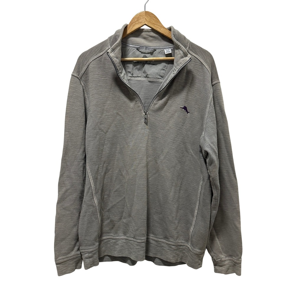 Tommy Bahama Pullover Mens XL Gray Sun Bleached Quarter Zip Work‎ Shirt Cotton
